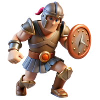 serene rustic 3D Cartoon Gladiator with Clock Shield exclusive png