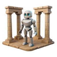 vibrant rustic 3D Render Robot at Ancient Columns professional png