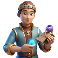 serene creative 3D Render Young King with Magic Gem 4K png