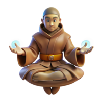 extraordinary rustic 3D Monk Meditating with Energy Spheres high quality png