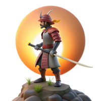 impressive modern 3D Samurai Illustration Warrior at Sunset authentic png