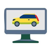 Car on computer screen. illustration in flat style. Isolated on white background. vector