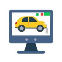 car on computer screen icon image illustration design blue and yellow vector