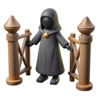 serene traditional 3D Render Mysterious Figure at Gate original png
