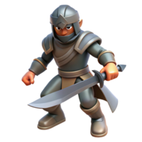 beautiful artistic 3D Render Fantasy Warrior, Gray Armor, Cartoonish Style exclusive png