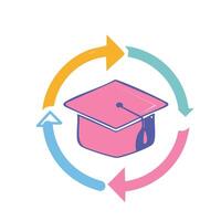 Graduation cap and arrows in flat style. illustration for web design vector