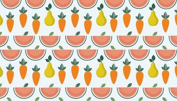 Seamless pattern with watermelon, pear, orange and carrot vector