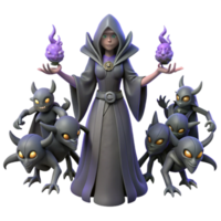 magnificent rustic 3D Render Witch and Imps Fantasy Illustration exclusive png