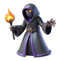 impressive classic 3D Render Mysterious Wizard with Torch 4K png
