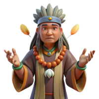 serene classic 3D Render of Wise Native American Shaman authentic png
