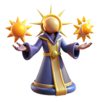 stunning vintage 3D Render Sun Wizard Cartoon Character high quality png