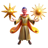 stunning minimalist 3D Render of a Wise Mage with Suns high resolution png
