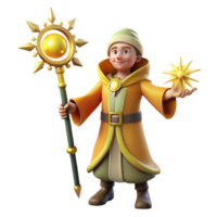 dramatic abstract 3D Render Young Wizard with Staff original png