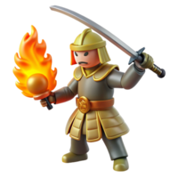 impressive abstract 3D Render of a Warrior with Sword and Fire high quality png