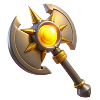 dramatic rustic Glowing 3D Render of Fantasy Battle Axe professional png