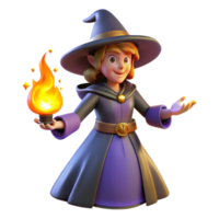 serene rustic 3D Render Young Witch with Flame professional png