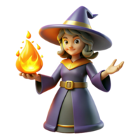serene traditional Friendly 3D Witch Illustration Holding a Flame professional png