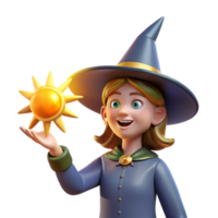 impressive modern 3D Render of a Cute Witch Holding a Sun high resolution png