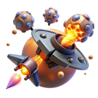 vibrant creative 3D Render Spaceship Asteroid Explosion authentic png