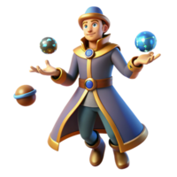 elegant minimalist 3D Cartoon Wizard Juggling Orbs authentic png