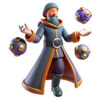 serene rustic 3D Cartoon Wizard Juggling Magic Orbs 4K png