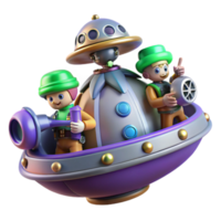 elegant modern Playful 3D Render of Aliens in Flying Saucer high quality png