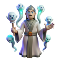 serene creative 3D Illustration Wizard with Ghosts exclusive png