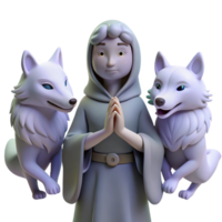 elegant rustic 3D Render Girl and Wolves 4K png