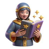 magnificent abstract 3D Render of a Wizard Reading a Magical Book high quality png