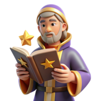 serene rustic 3D Render Wizard Reading Book professional png