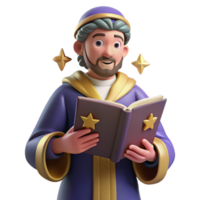 wonderful creative 3D Illustration Wise Wizard Reading Book high resolution png