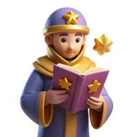 dramatic minimalist 3D Render of a Wizard Reading a Magical Book premium png