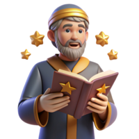 wonderful creative Wise Man 3D Illustration Reading Book with Stars authentic png
