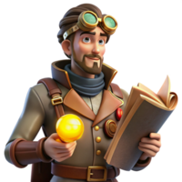 stunning vintage 3D Illustration Adventurer with Book and Orb exclusive png