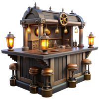 stunning vintage Steampunk Bar 3D Model Render authentic png