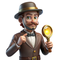 serene rustic 3D Cartoon Detective with Magnifying Glass high quality png