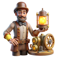 stunning abstract Steampunk Inventor 3D Render detailed png