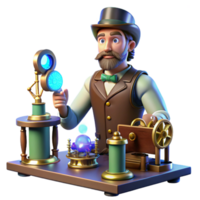 serene minimalist 3D Illustration Inventor steampunk gadgets exclusive png