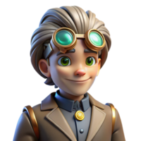 extraordinary minimalist 3D Cartoon Boy Inventor Illustration premium png