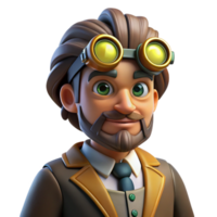 impressive abstract 3D Cartoon Inventor Character Illustration high quality png