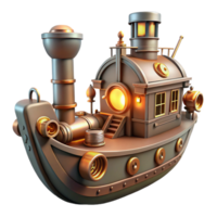 wonderful classic Steampunk Boat 3D Render high quality png