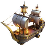 serene vintage 3D Model of a Fantasy Galleon Ship high resolution png