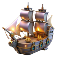 impressive abstract 3D Model Golden Galleon Ship Illustration high resolution png