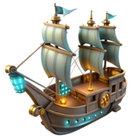 straordinario minimalista 3d rendere di un' steampunk andare in barca nave alto qualità png