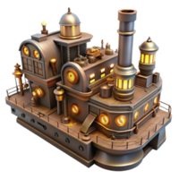 serene minimalist Steampunk Factory Ship 3D Model high resolution png