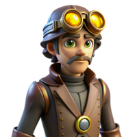 wonderful rustic 3D Render Steampunk Inventor Cartoon Character exclusive png
