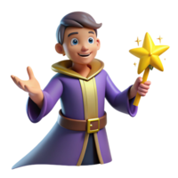 impressive rustic 3D Render Wizard Boy with Magic Wand high quality png