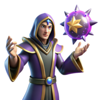 magnificent vintage Wizard 3D Render, Fantasy Mage with Star Orb detailed png