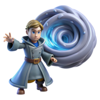 dramatic traditional 3D Render Young Wizard with Vortex authentic png