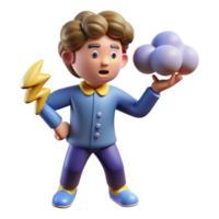 impressive modern 3D Cartoon Boy with Lightning and Cloud high resolution png